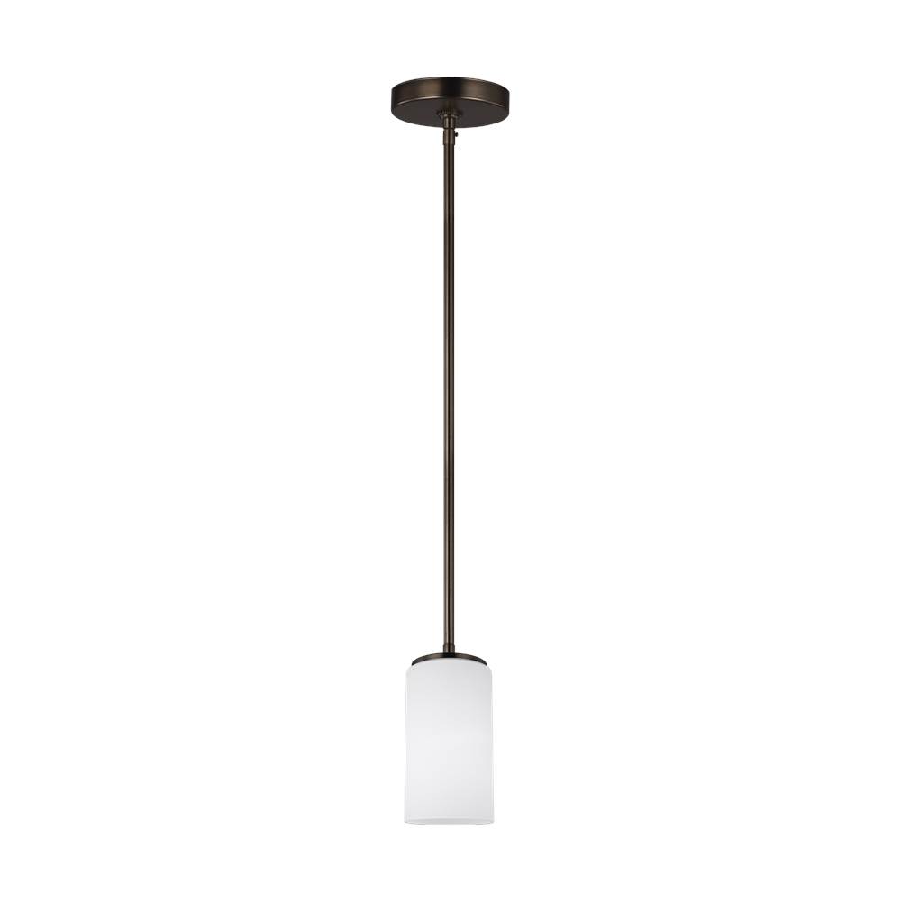 Generation Lighting Alturas Contemporary 1-Light Led Indoor Dimmable Ceiling Hanging Single Pendant Light In Brushed Oil Rubbed Bronze W/Etched White Inside Glass Shade