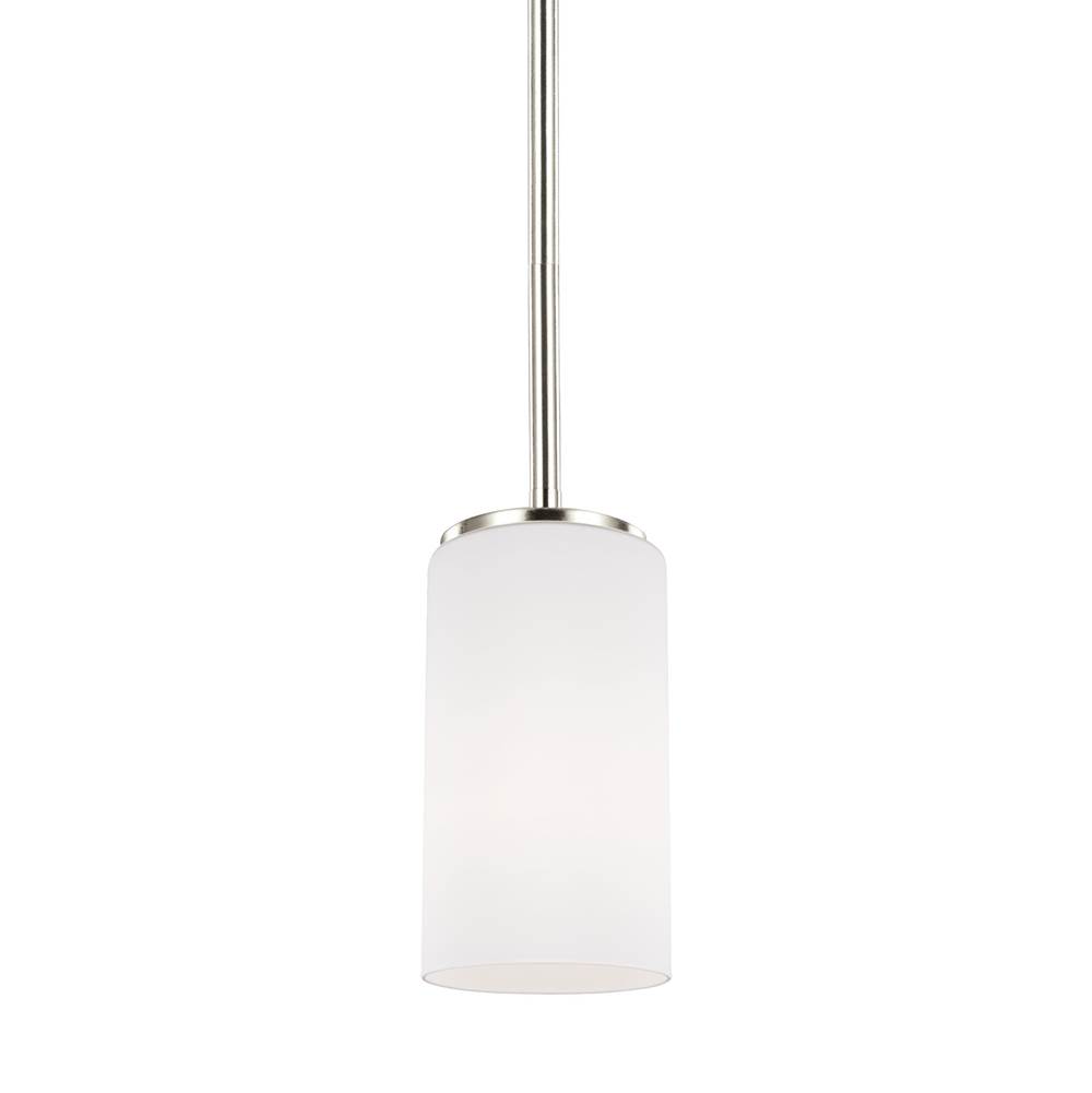 Generation Lighting Alturas Contemporary 1-Light Led Indoor Dimmable Ceiling Hanging Single Pendant Light In Brushed Nickel Silver W/Etched White Inside Glass Shade