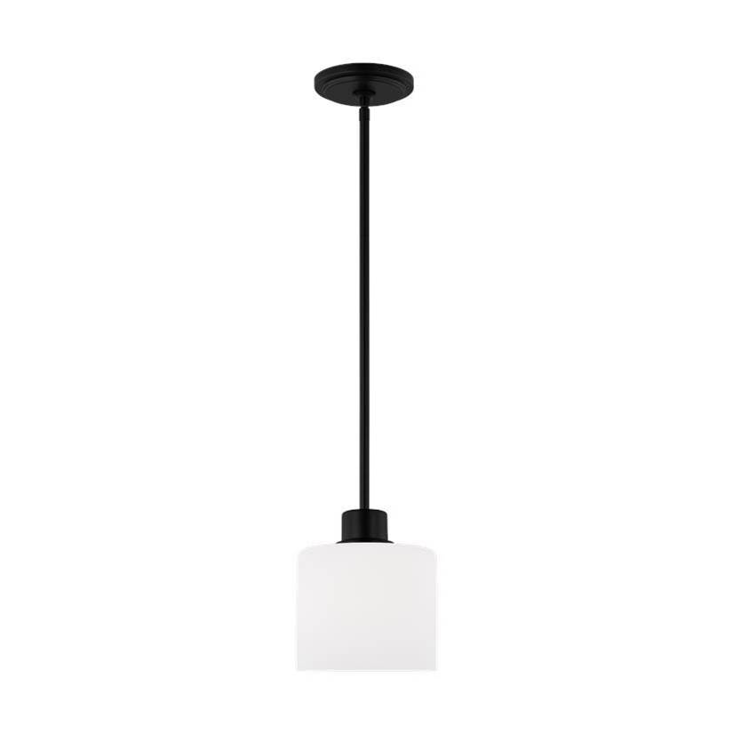 Generation Lighting Canfield Indoor Dimmable Led 1-Light Mini Pendant In A Midnight Black Finish With White Etched Glass Diffusers