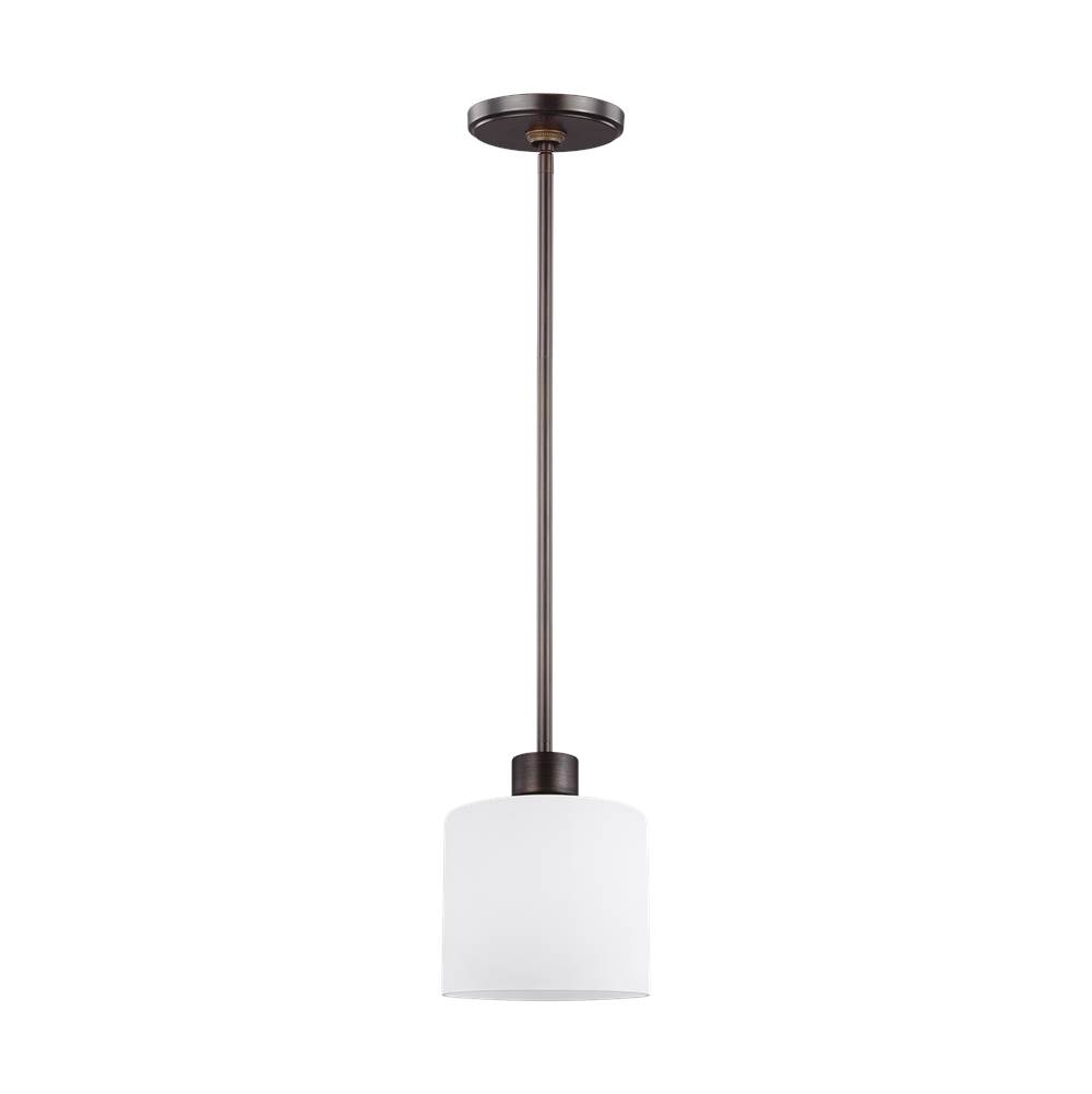 Generation Lighting Canfield Modern 1-Light Led Indoor Dimmable Ceiling Hanging Single Pendant Light In Bronze Finish With Etched White Inside Glass Shade