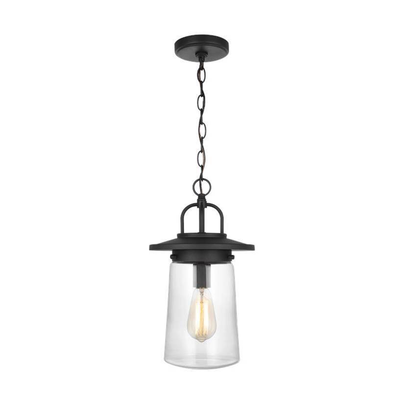 Generation Lighting Tybee Traditional 1-Light Outdoor Exterior Pendant In Black Finish With Clear Glass Shade