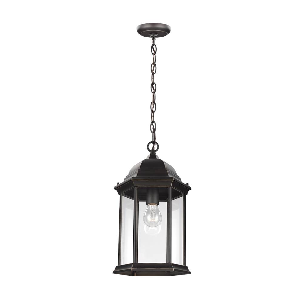 Generation Lighting Sevier Traditional 1-Light Outdoor Exterior Ceiling Hanging Pendant In Antique Bronze Finish With Clear Glass Panels