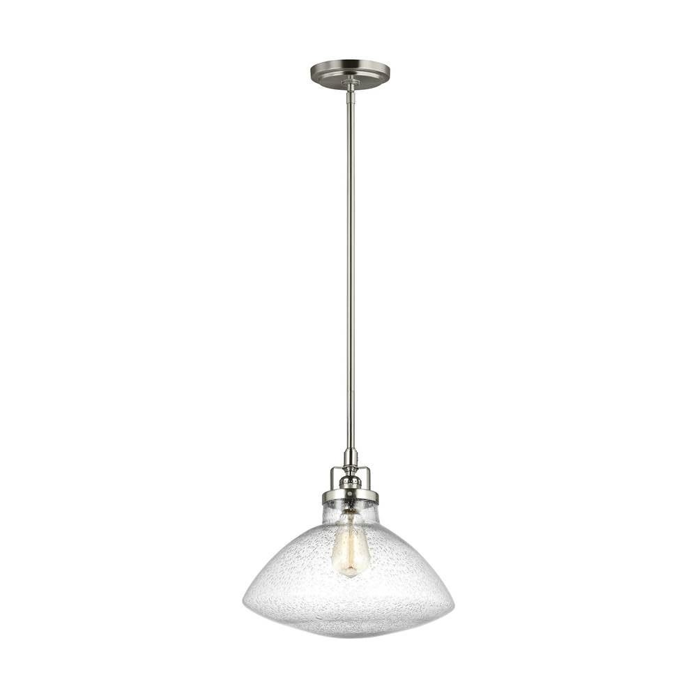 Generation Lighting Belton Transitional 1-Light Indoor Dimmable Ceiling Hanging Single Pendant Light In Brushed Nickel Silver Finish W/Small Clear Seeded Glass Shade