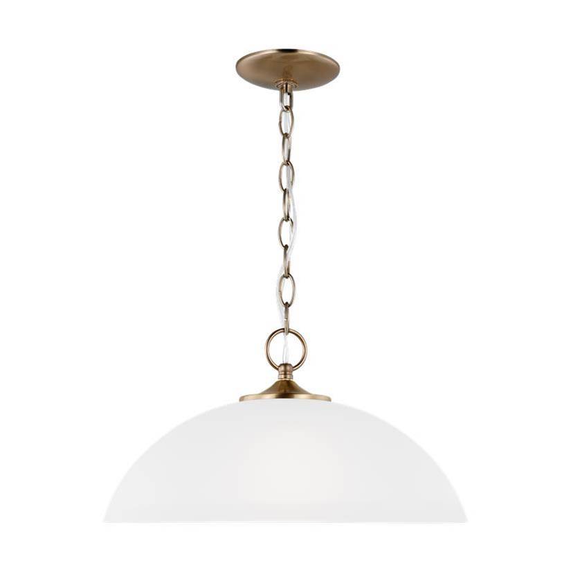Generation Lighting Geary Traditional Indoor Dimmable 1-Light Pendant In Satin Brass With A Satin Etched Glass Shade