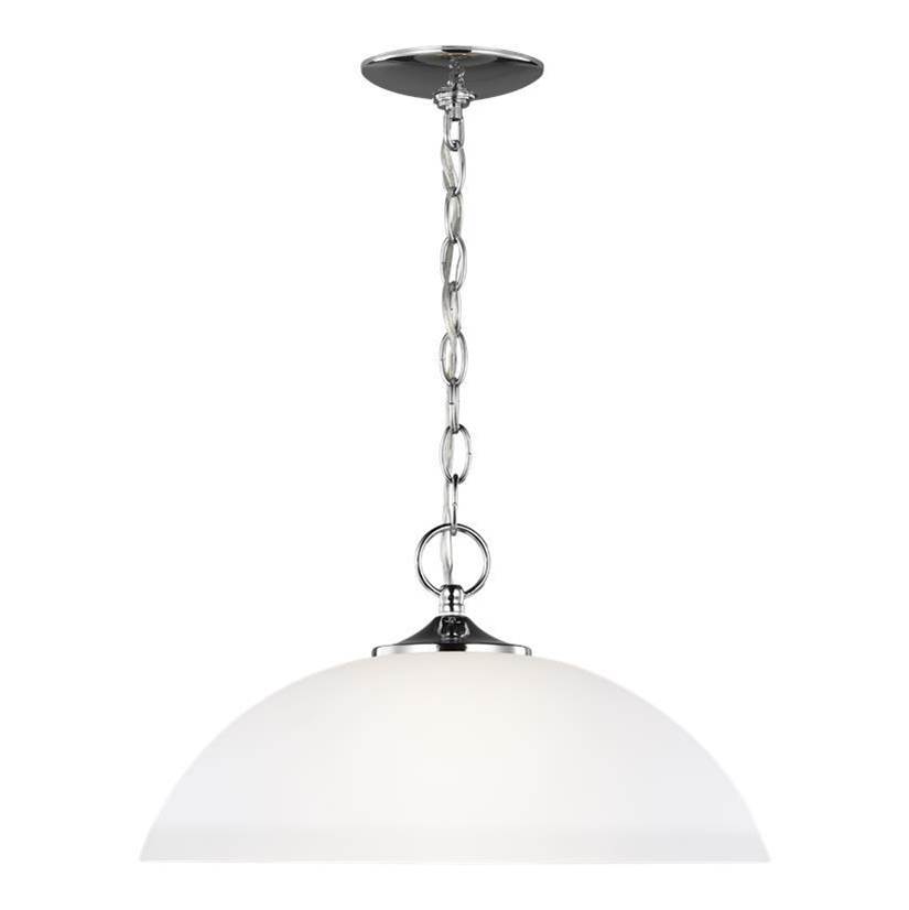 Generation Lighting Geary Transitional 1-Light Led Indoor Dimmable Ceiling Hanging Single Pendant Light In Chrome Silver Finish With Satin Etched Glass Shade