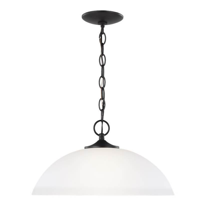 Generation Lighting Geary Transitional 1-Light Led Indoor Dimmable Ceiling Hanging Single Pendant Light In Midnight Black Finish With Satin Etched Glass Shade