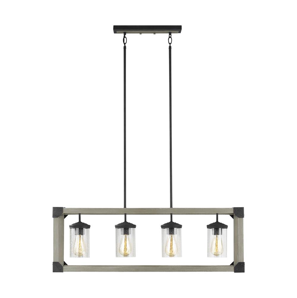Generation Lighting Dunning Contemporary 4-Light Indoor Dimmable Linear Ceiling Chandelier Pendant Light In Driftwood Grey Finish With Clear Seeded Glass Diffusers