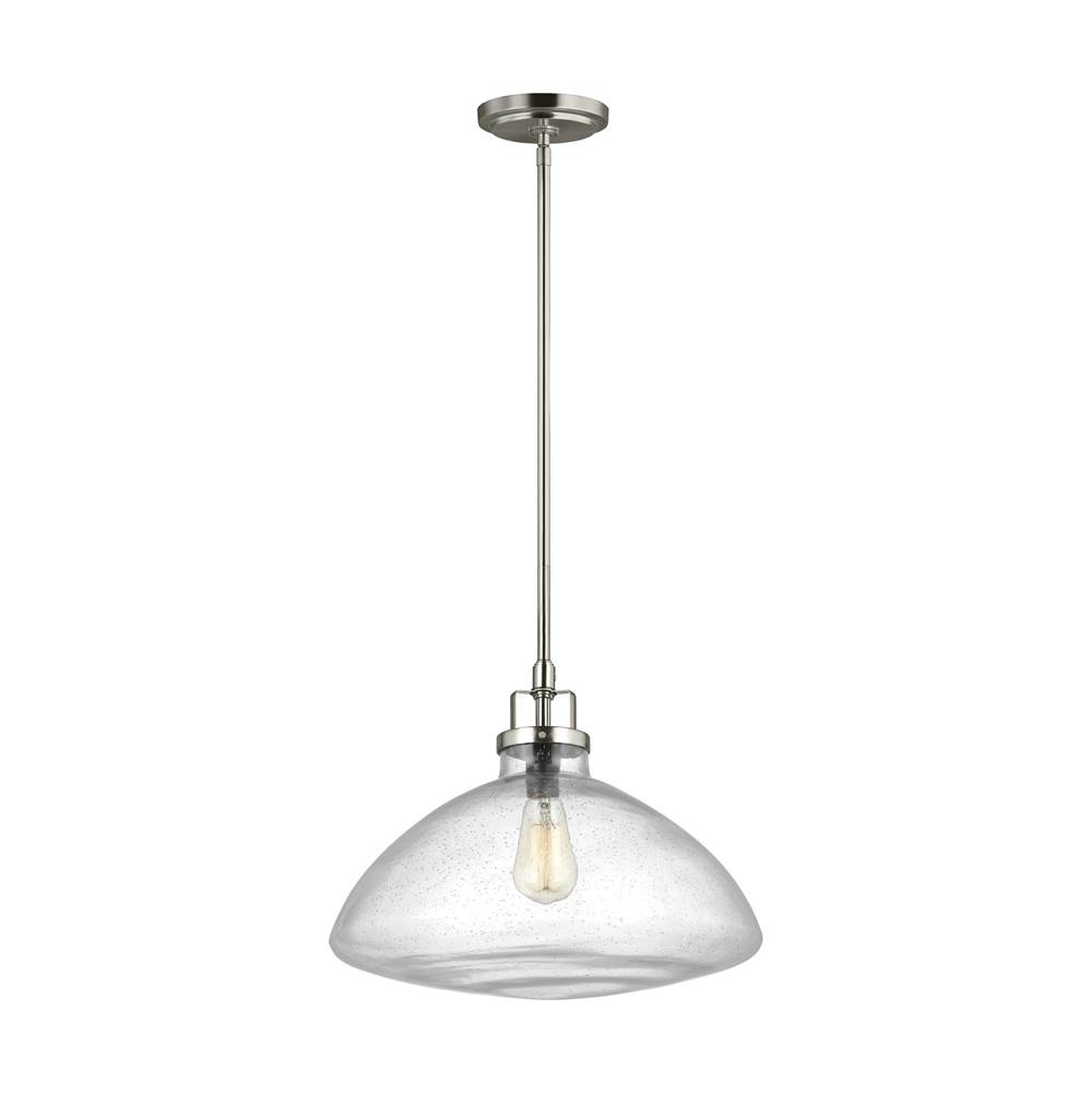 Generation Lighting Belton Transitional 1-Light Indoor Dimmable Ceiling Hanging Single Pendant Light In Brushed Nickel Silver Finish W/Large Clear Seeded Glass Shade