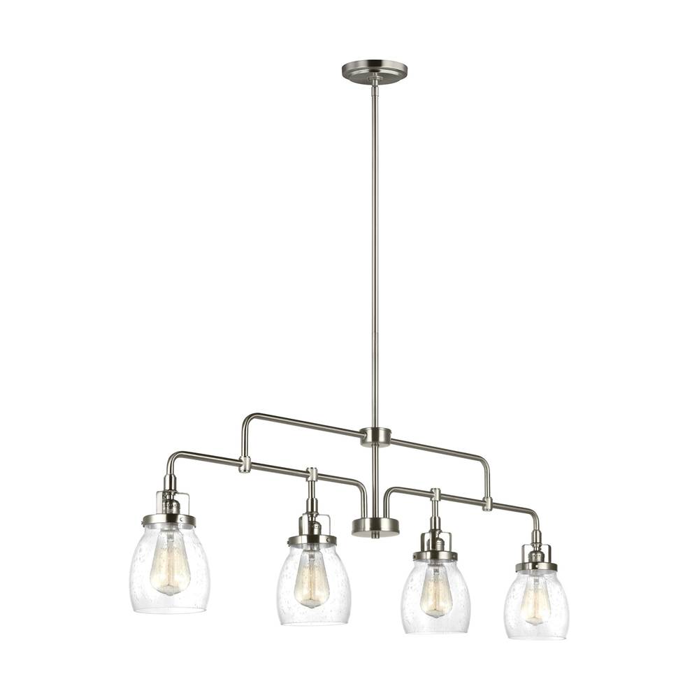 Generation Lighting Belton Transitional 4-Light Indoor Dimmable Linear Ceiling Chandelier Pendant Light In Brushed Nickel Silver Finish W/Clear Seeded Glass Shades