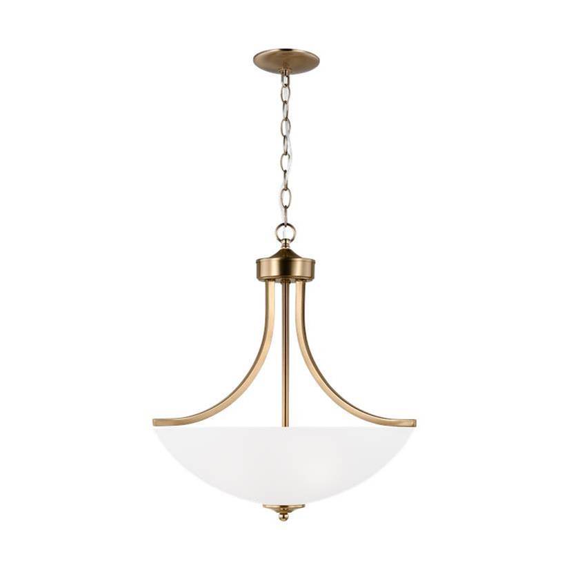 Generation Lighting Geary Traditional Indoor Dimmable Medium 3-Light Pendant In Satin Brass With A Satin Etched Glass Shade