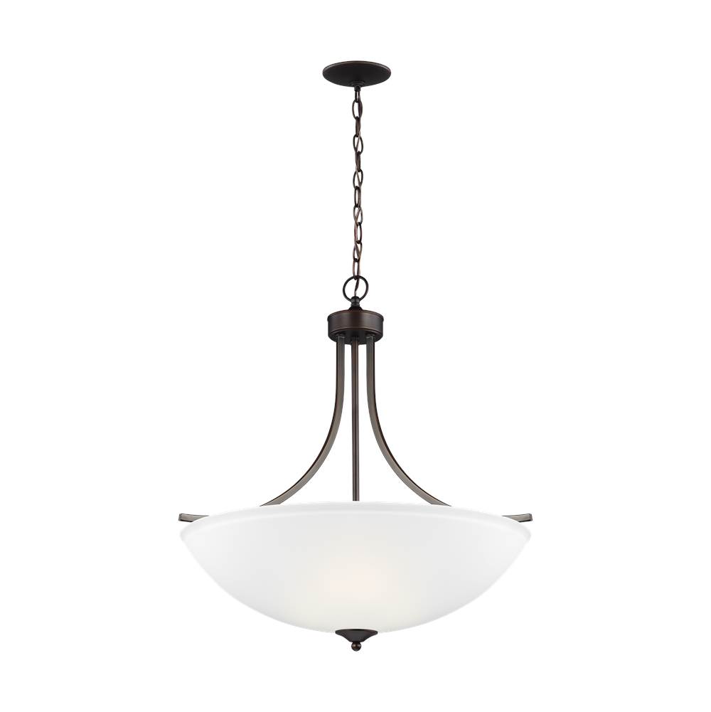 Generation Lighting Geary Transitional 4-Light Indoor Dimmable Ceiling Pendant Hanging Chandelier Pendant Light In Bronze Finish With Satin Etched Glass Shade