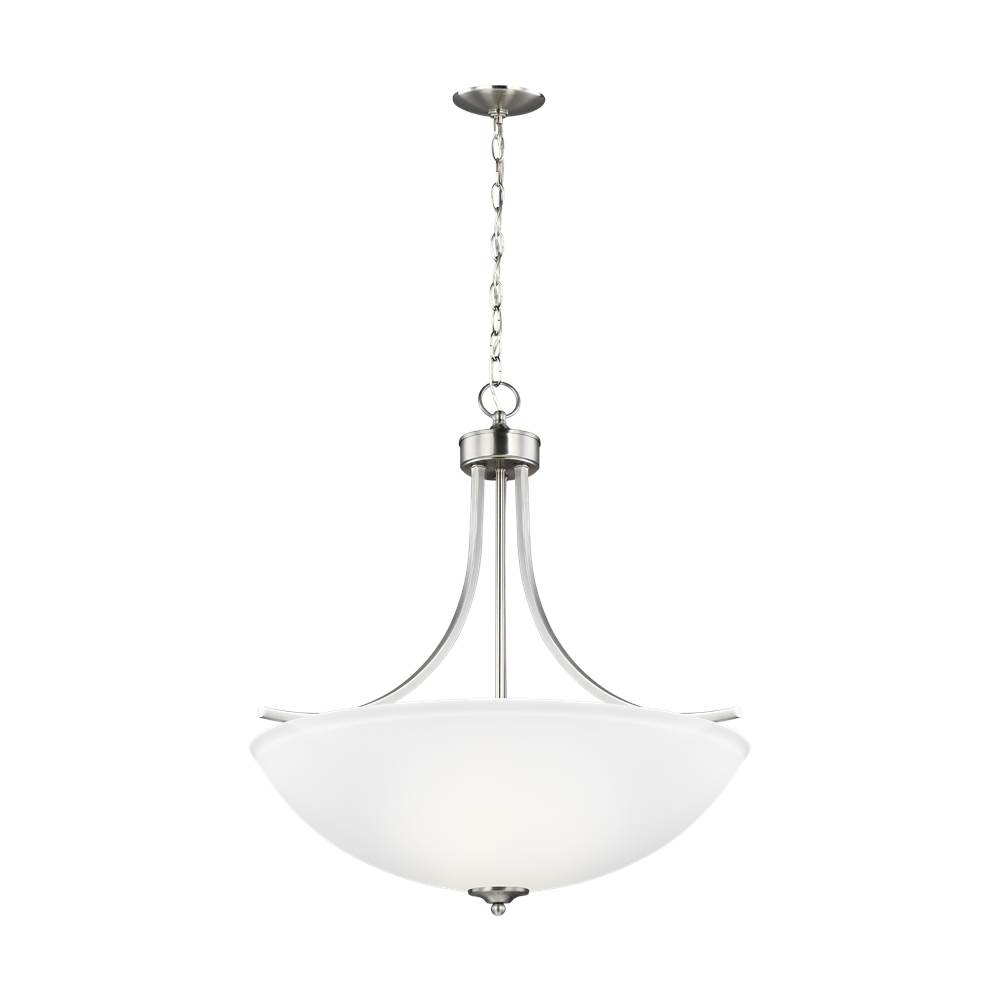 Generation Lighting Geary Transitional 4-Light Indoor Dimmable Ceiling Pendant Hanging Chandelier Pendant Light In Brushed Nickel Silver Finish W/Satin Etched Glass Shade