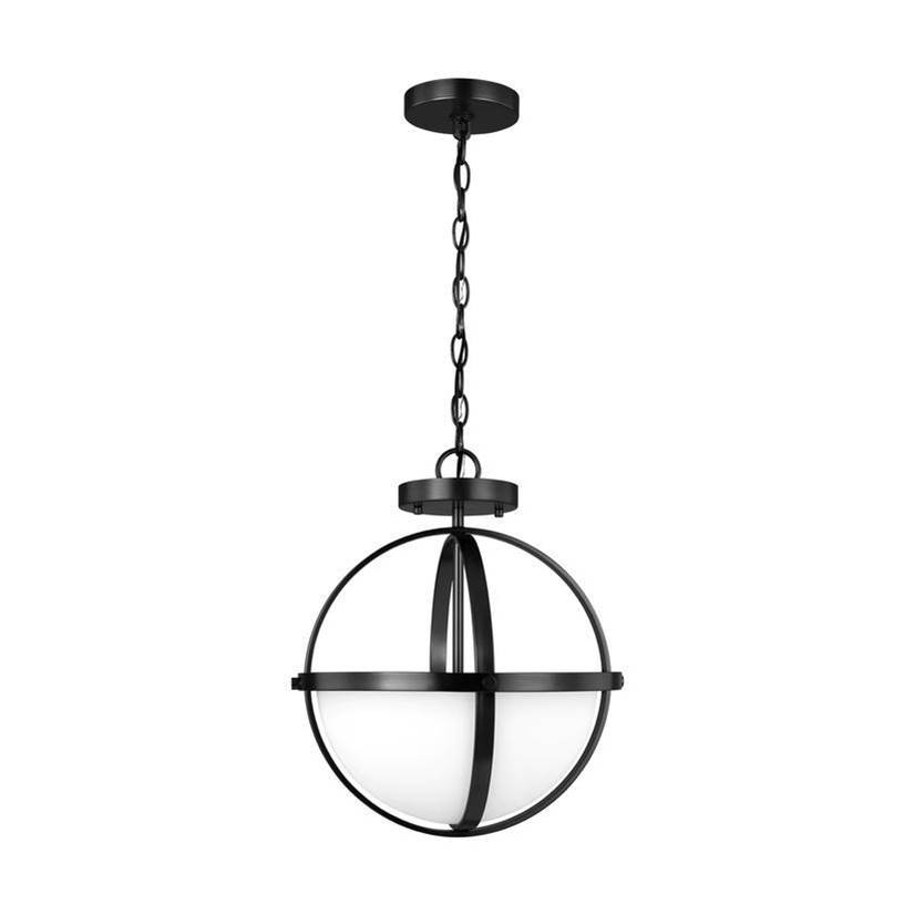 Generation Lighting Alturas Indoor Dimmable Led 3-Light Pendant In A Midnight Black Finish And Etched White Glass Shades