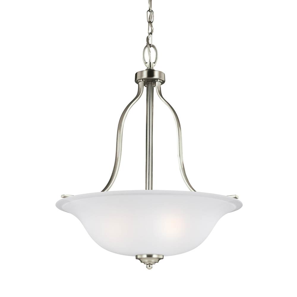 Generation Lighting Emmons Traditional 3-Light Led Indoor Dimmable Ceiling Pendant Hanging Chandelier Pendant Light In Brushed Nickel Silver W/Satin Etched Glass Shade