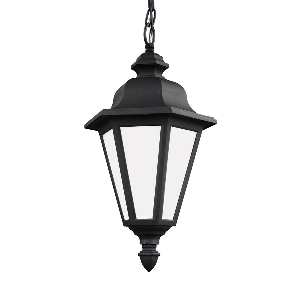 Generation Lighting Brentwood Traditional 1-Light Led Outdoor Exterior Ceiling Hanging Pendant In Black Finish With Smooth White Glass Panels
