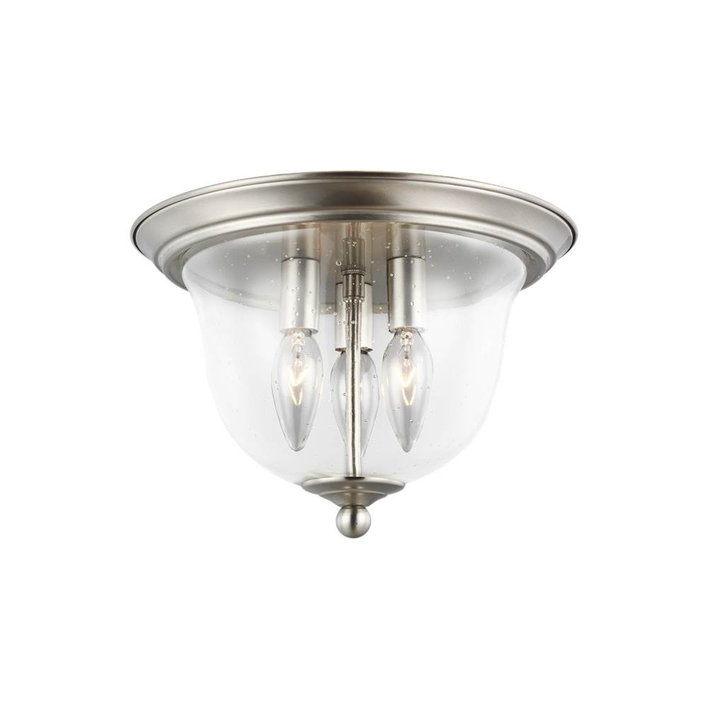 Generation Lighting Belton Transitional 3-Light Indoor Dimmable Ceiling Flush Mount In Brushed Nickel Silver Finish With Clear Seeded Glass Diffuser