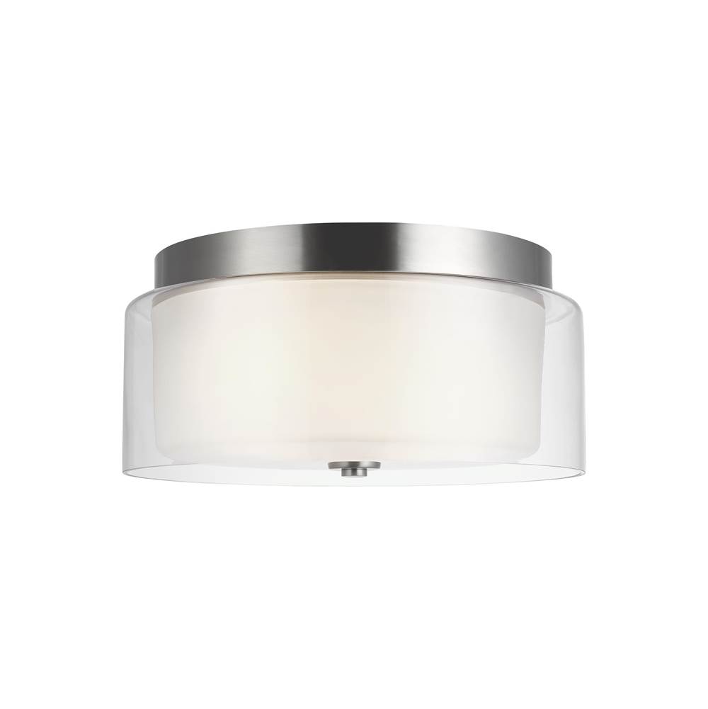 Generation Lighting Elmwood Park Traditional 2-Light Indoor Dimmable Ceiling Semi-Flush Mount In Brushed Nickel Silver W/Satin Etched Glass Shade And Clear Glass Shade