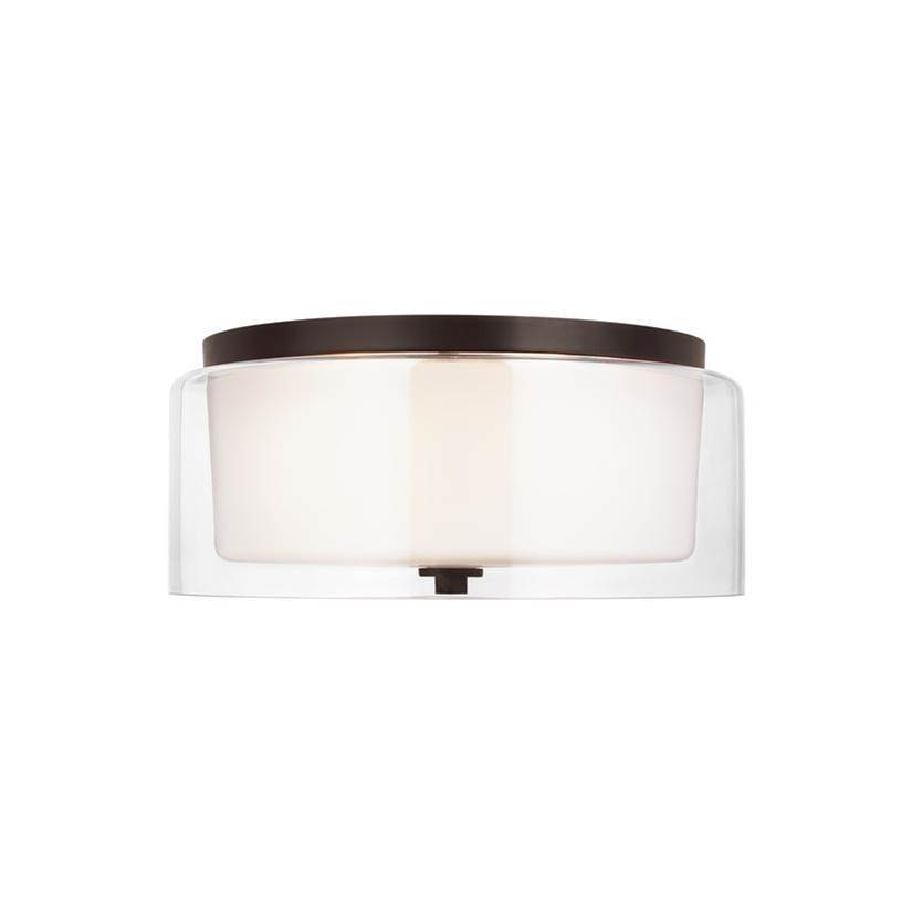 Generation Lighting Elmwood Park Traditional 2-Light Led Indoor Dimmable Ceiling Semi-Flush Mount In Bronze Finish W/Satin Etched Glass Shade And Clear Glass Shade