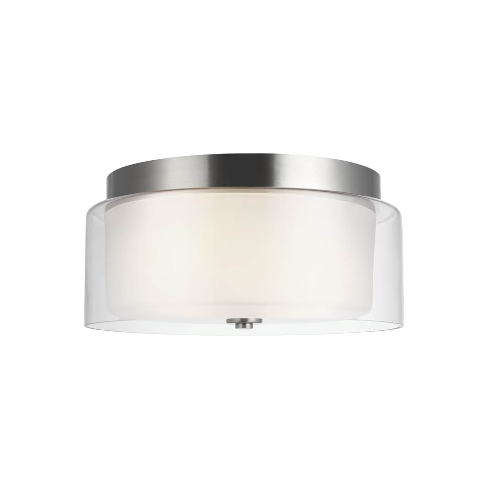 Generation Lighting Elmwood Park Traditional 2-Light Led Indoor Ceiling Semi-Flush Mount In Brushed Nickel Silver W/Satin Etched Glass Shade And Clear Glass Shade