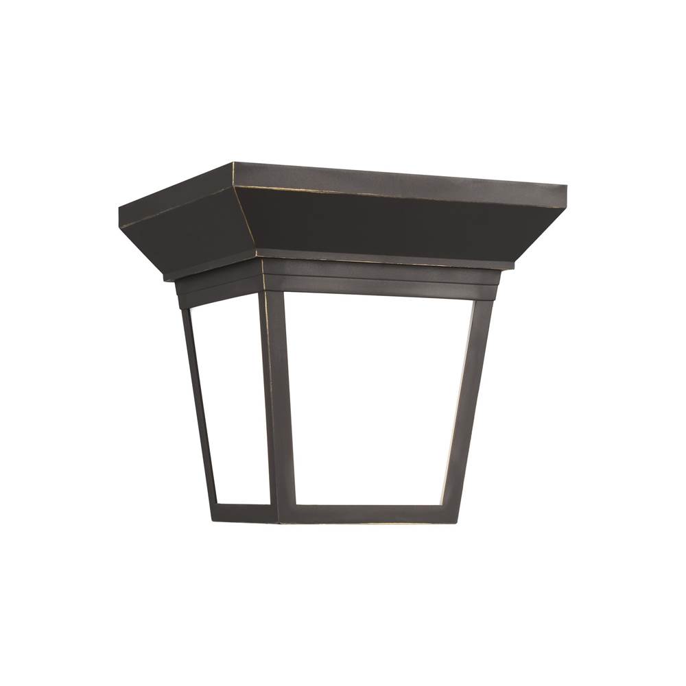 Generation Lighting Lavon Modern 1-Light Led Outdoor Exterior Ceiling Ceiling Flush Mount In Antique Bronze Finish With Smooth White Glass Panels