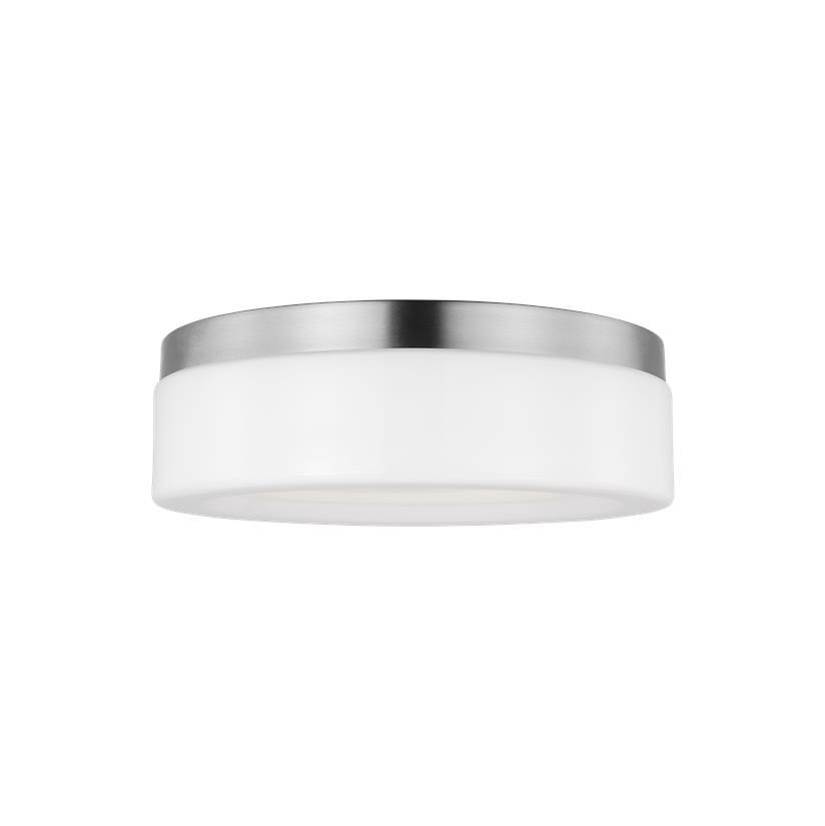 Generation Lighting Rhett Modern 1-Light Indoor Dimmable Medium Ceiling Flush Mount In Brushed Nickel Silver Finish With Concave White Milk Glass Shade