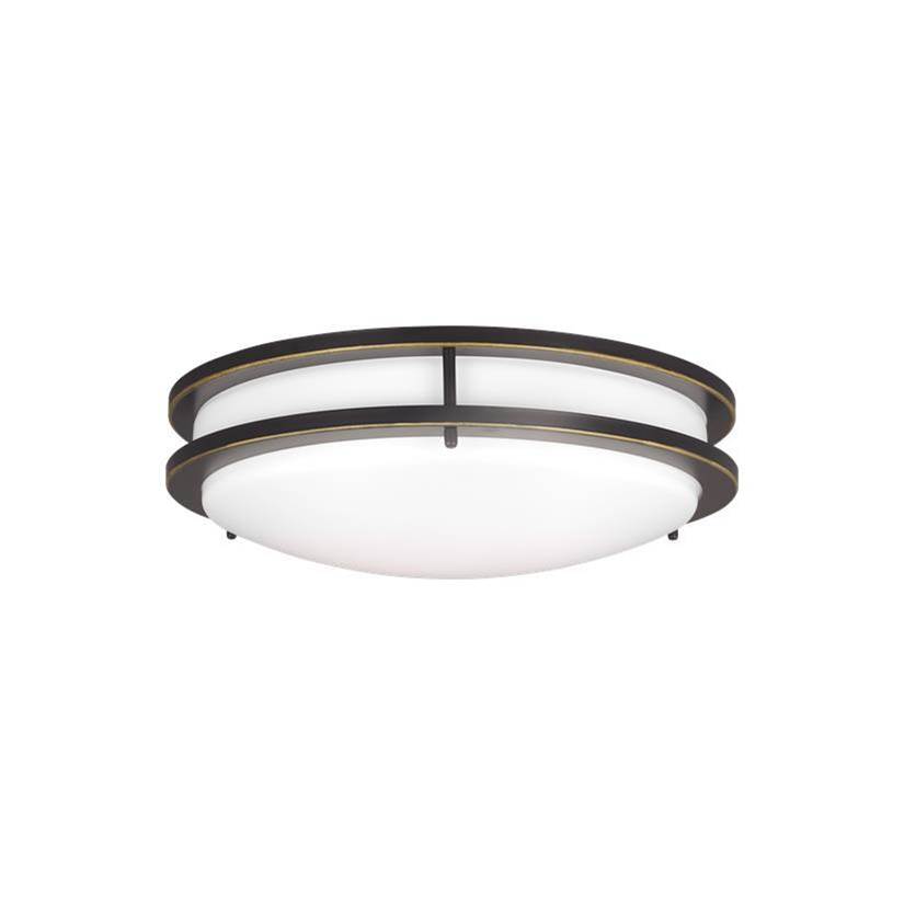 Generation Lighting Mahone Traditional Dimmable Indoor Medium Led 1-Light Flush Mount Ceiling Fixture In An Antique Bronze Finish With White Acrylic Diffuser