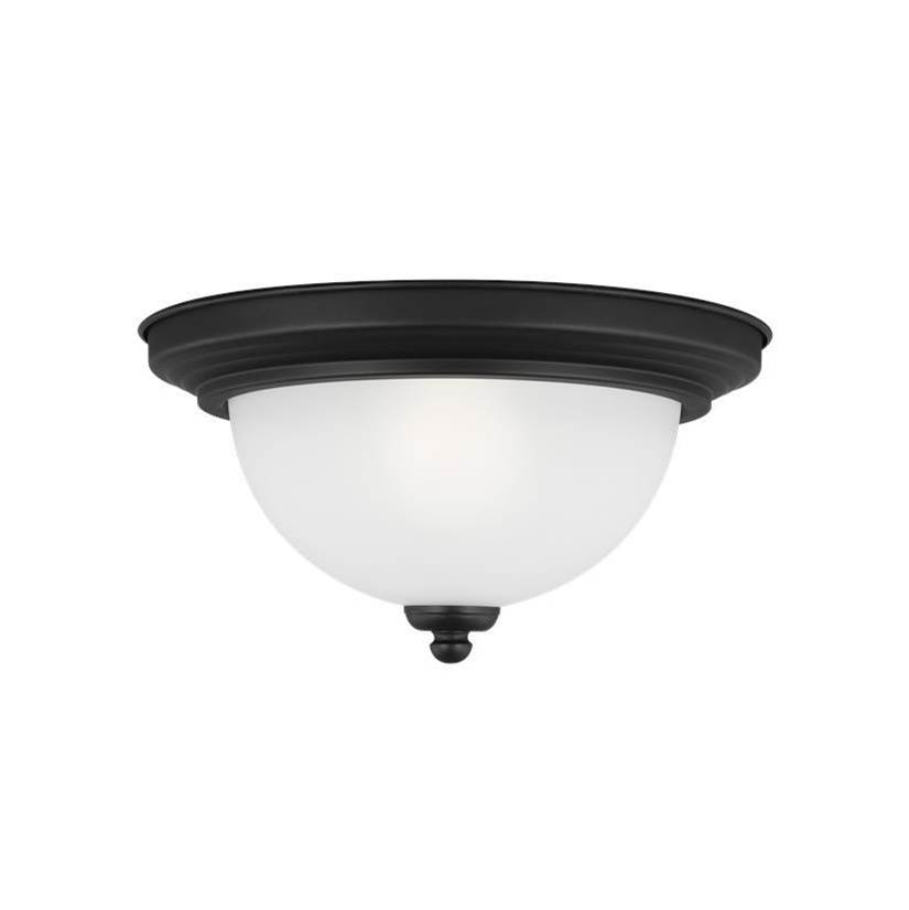 Generation Lighting Geary Transitional 1-Light Indoor Dimmable Ceiling Flush Mount Fixture In Midnight Black Finish With Satin Etched Glass Diffuser