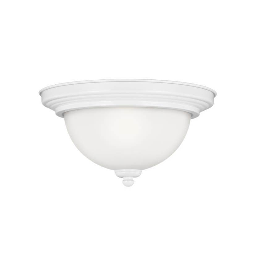 Generation Lighting Geary Transitional 1-Light Indoor Dimmable Ceiling Flush Mount Fixture In White Finish With Satin Etched Glass Shade