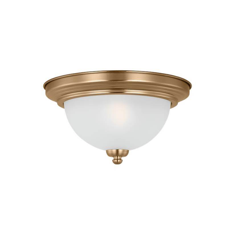 Generation Lighting Geary Traditional Indoor Dimmable 1-Light Ceiling Flush Mount In Satin Brass With A Satin Etched Glass Shade
