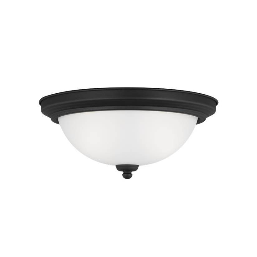Generation Lighting Geary Transitional 2-Light Indoor Dimmable Ceiling Flush Mount Fixture In Midnight Black Finish With Satin Etched Glass Diffuser