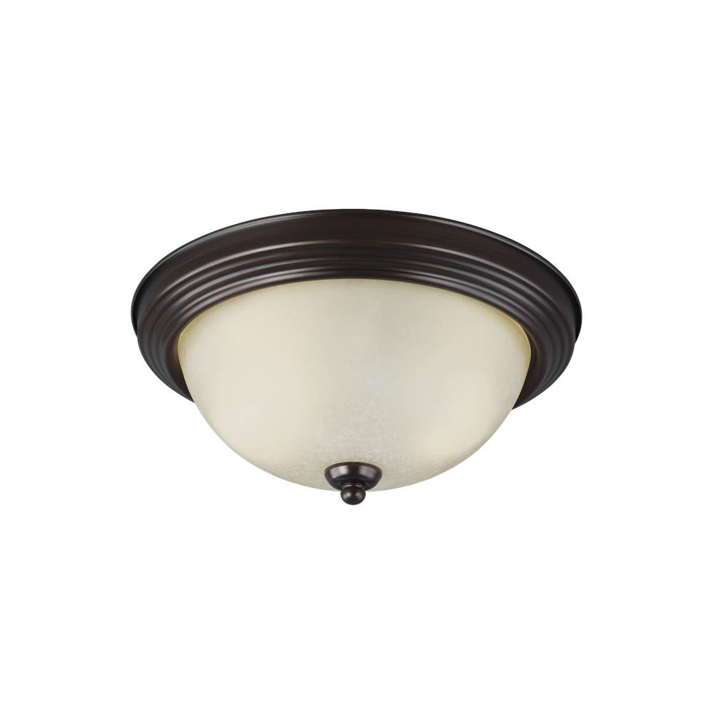 Generation Lighting Geary Transitional 2-Light Indoor Dimmable Ceiling Flush Mount Fixture In Bronze Finish With Amber Scavo Glass Diffuser