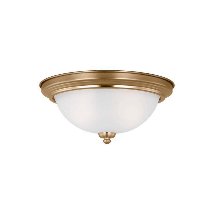 Generation Lighting Geary Traditional Indoor Dimmable 2-Light Ceiling Flush Mount In Satin Brass With A Satin Etched Glass Shade