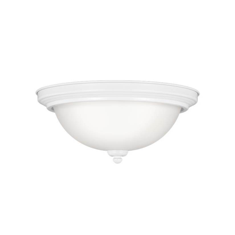 Generation Lighting Geary Transitional 2-Light Led Indoor Dimmable Ceiling Flush Mount Fixture In White Finish With Satin Etched Glass Shade