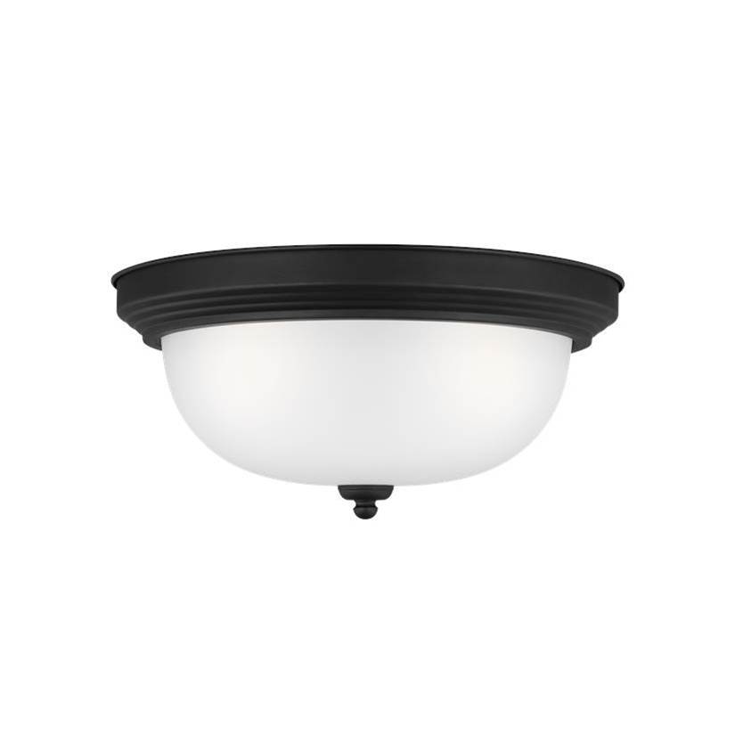 Generation Lighting Geary Transitional 3-Light Indoor Dimmable Ceiling Flush Mount Fixture In Midnight Black Finish With Satin Etched Glass Diffuser