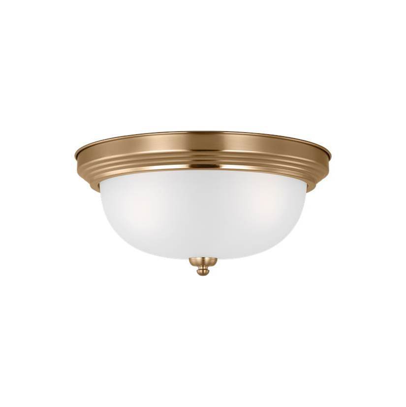 Generation Lighting Geary Traditional Indoor Dimmable Led 3-Light Ceiling Flush Mount In Satin Brass With A Satin Etched Glass Shade