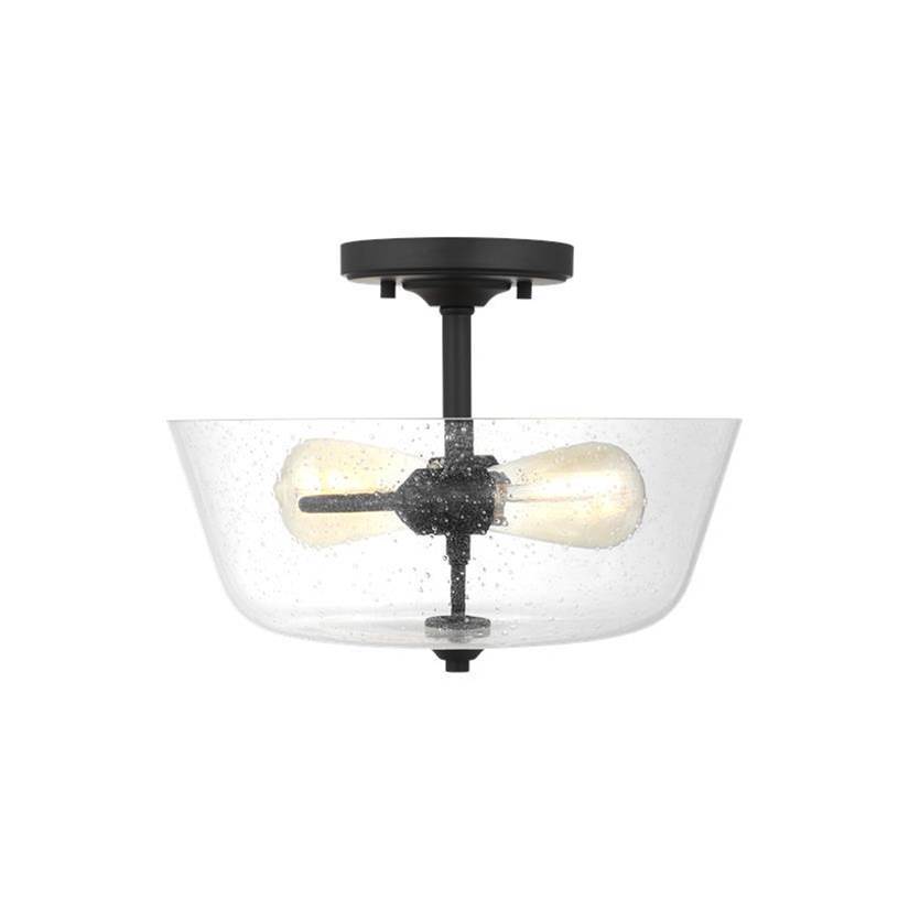 Generation Lighting Belton Transitional 2-Light Indoor Dimmable Ceiling Semi-Flush Mount In Midnight Black Finish With Clear Seeded Glass Shade