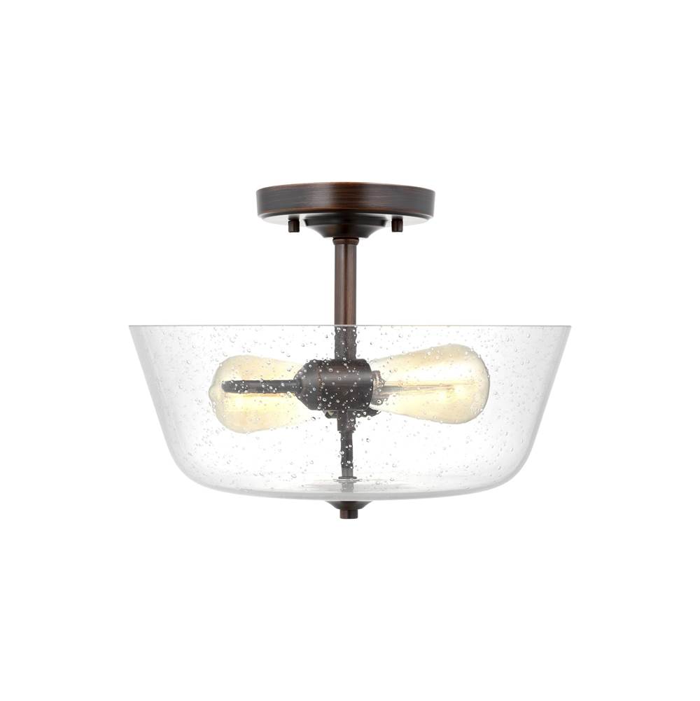 Generation Lighting Belton Transitional 2-Light Indoor Dimmable Ceiling Semi-Flush Mount In Bronze Finish With Clear Seeded Glass Diffuser
