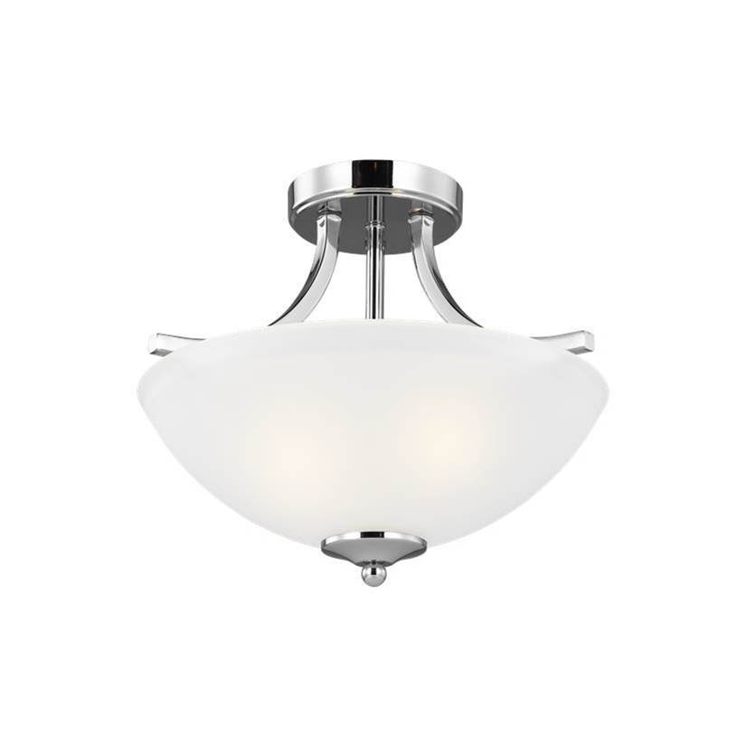 Generation Lighting Geary Traditional Indoor Dimmable Led Small 2-Light Chrome Finish Semi-Flush Convertible Pendant With A Satin Etched Glass Shade