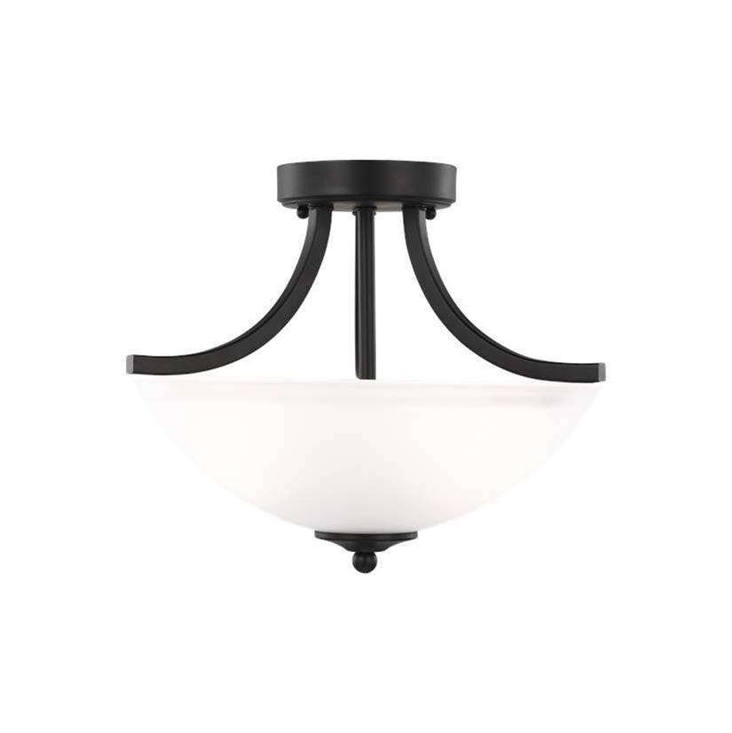 Generation Lighting Geary Transitional 2-Light Led Indoor Dimmable Ceiling Flush Mount Fixture In Midnight Black Finish With Satin Etched Glass Shade