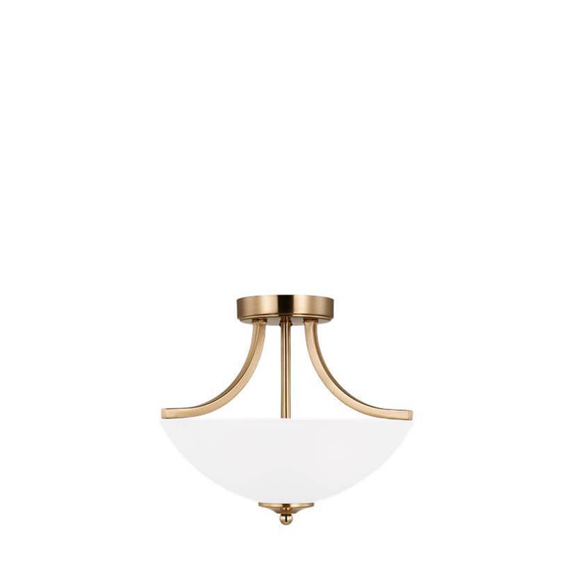 Generation Lighting Geary Traditional Indoor Dimmable Led Small 2-Light Satin Brass Finish Semi-Flush Convertible Pendant With A Satin Etched Glass Shade