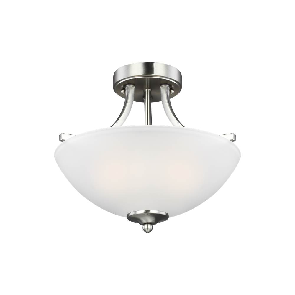 Generation Lighting Geary Transitional 2-Light Led Indoor Dimmable Ceiling Flush Mount Fixture In Brushed Nickel Silver Finish With Satin Etched Glass Shade