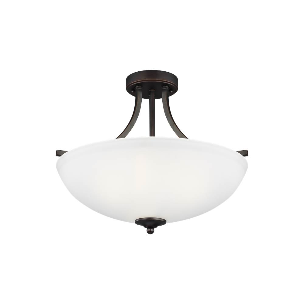 Generation Lighting Geary Transitional 3-Light Indoor Dimmable Ceiling Flush Mount Fixture In Bronze Finish With Satin Etched Glass Shade