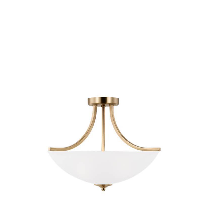 Generation Lighting Geary Traditional Indoor Dimmable Medium 3-Light Semi-Flush Convertible Pendant In Satin Brass Finish With A Satin Etched Glass Shade