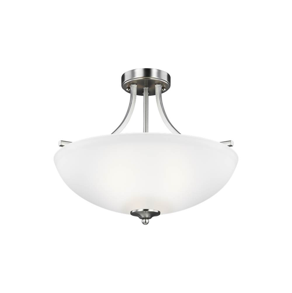 Generation Lighting Geary Transitional 3-Light Indoor Dimmable Ceiling Flush Mount Fixture In Brushed Nickel Silver Finish With Satin Etched Glass Shade