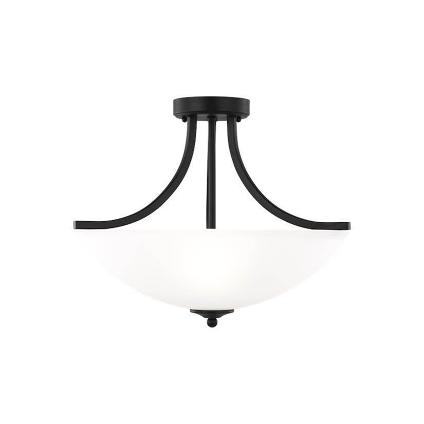 Generation Lighting Geary Transitional 3-Light Led Indoor Dimmable Ceiling Flush Mount Fixture In Midnight Black Finish With Satin Etched Glass Shade