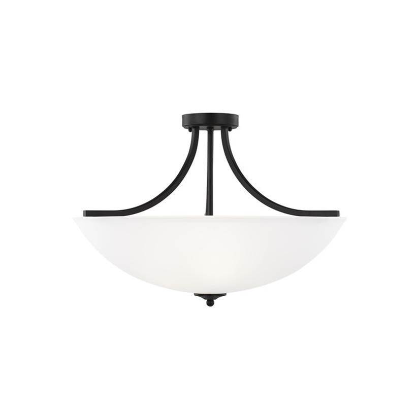 Generation Lighting Geary Transitional 4-Light Indoor Dimmable Ceiling Flush Mount Fixture In Midnight Black Finish With Satin Etched Glass Shade
