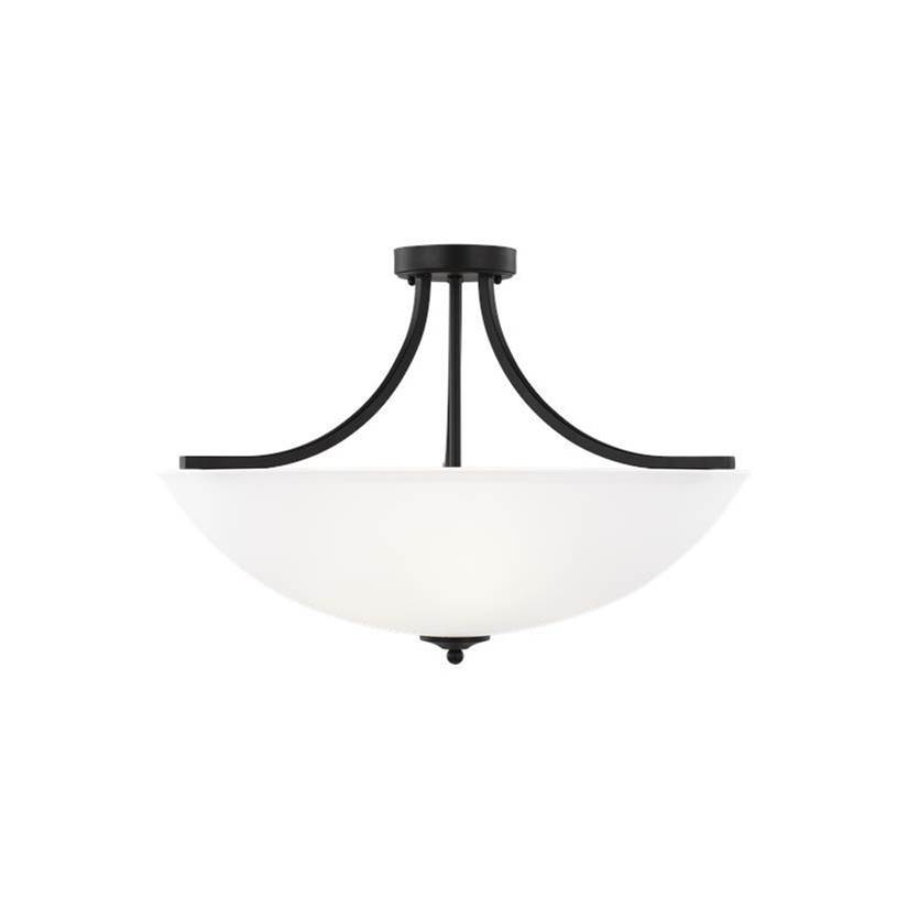 Generation Lighting Geary Transitional 4-Light Led Indoor Dimmable Ceiling Flush Mount Fixture In Midnight Black Finish With Satin Etched Glass Shade