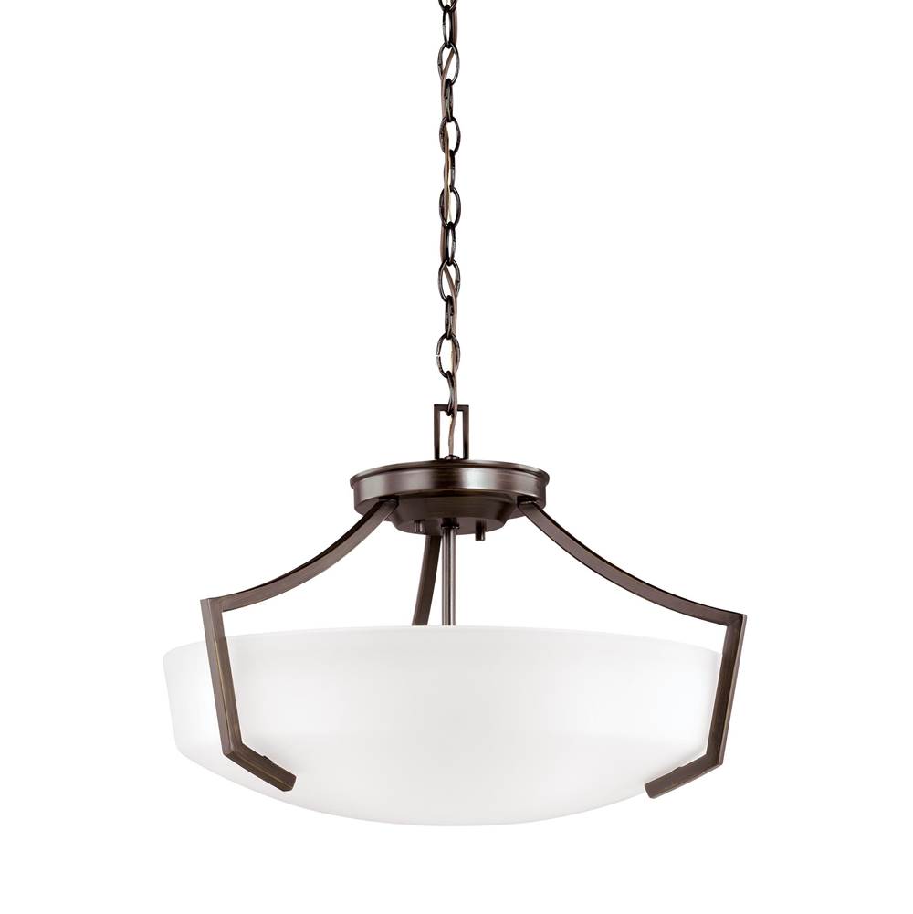 Generation Lighting Hanford Traditional 3-Light Led Indoor Dimmable Ceiling Flush Mount In Bronze Finish With Satin Etched Glass Shade