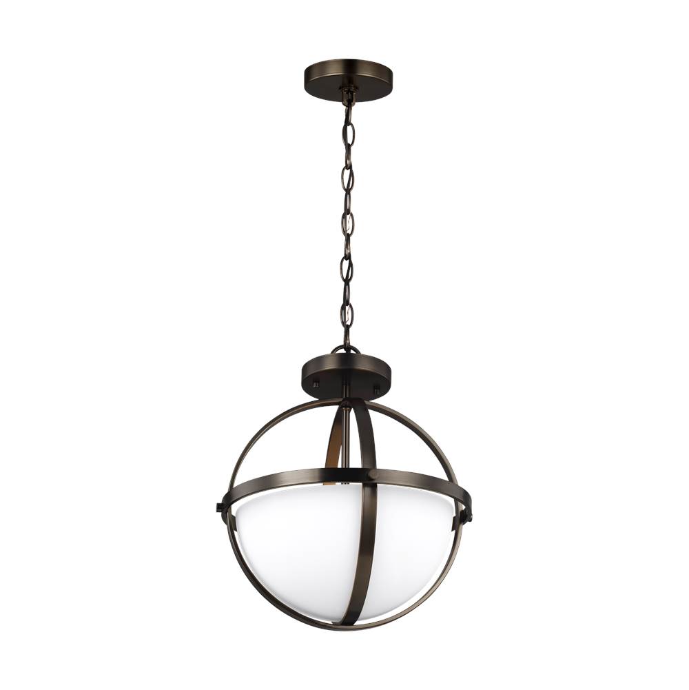 Generation Lighting Alturas Contemporary 2-Light Indoor Dimmable Ceiling Semi-Flush Mount In Brushed Oil Rubbed Bronze Finish With Etched White Inside Glass Shade