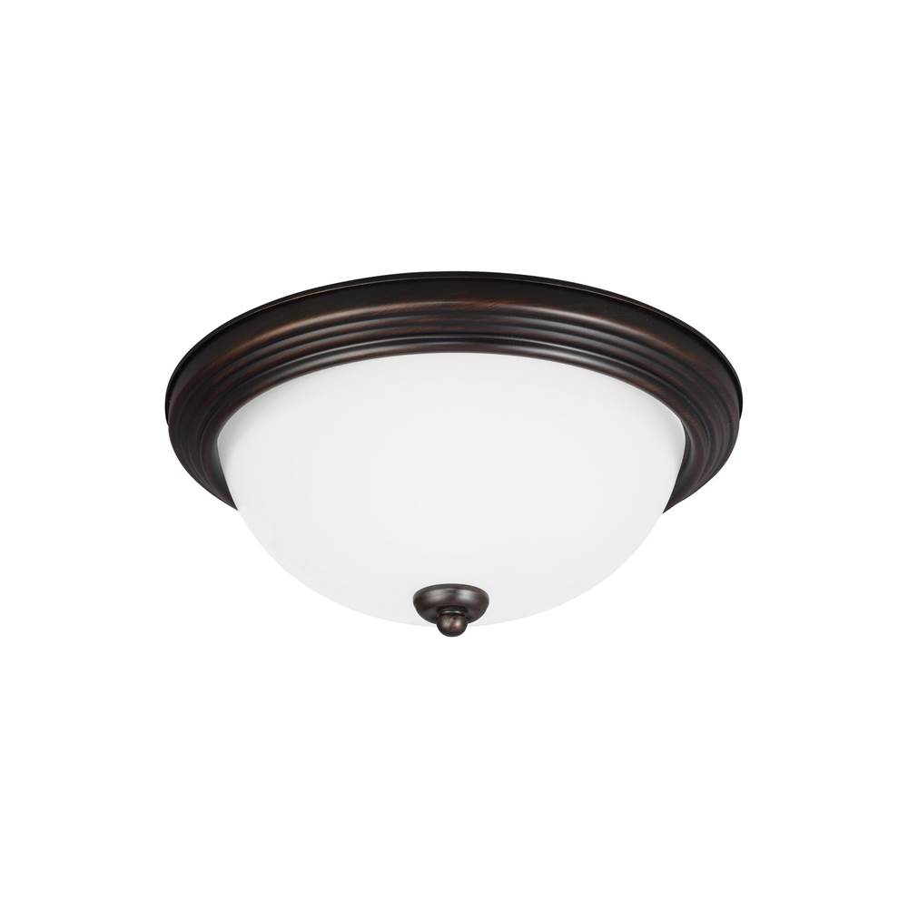 Generation Lighting Geary Transitional 2-Light Indoor Dimmable Ceiling Flush Mount Fixture In Bronze Finish With Satin Etched Glass Diffuser